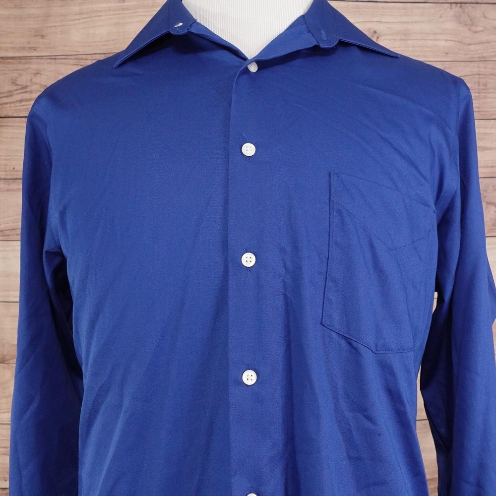 Van Heusen Dress Shirt‎ Mens 16.5 34/35 Regular Fit Blue Lux Sateen Long Sleeve